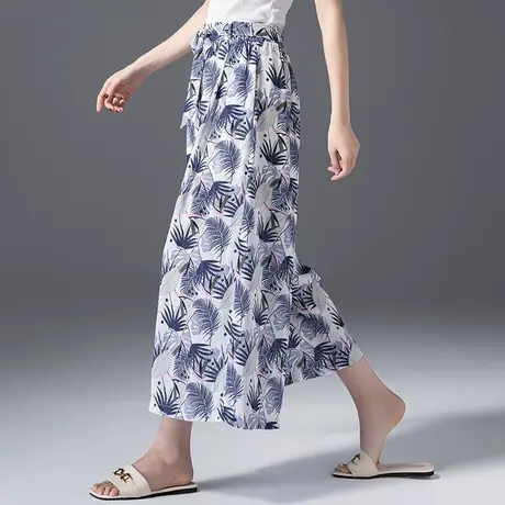 冰丝雪纺高腰裙裤女夏薄款a字八分九分沙滩裤夏季印花裙子阔腿裤图片