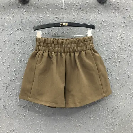 港味2023秋季新款咖啡色设计感时尚百搭阔腿短裤女松紧腰宽松靴裤商品大图