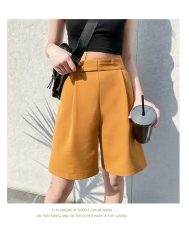 五分西装短裤女高腰夏薄款韩版港味复古宽松显瘦a字阔腿休闲中裤商品大图