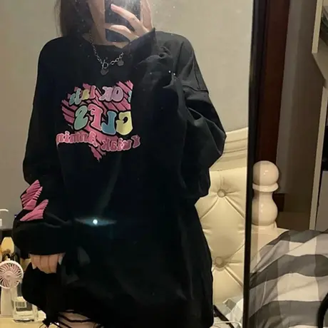 美式hiphop卫衣女2021宽松韩版chic港味上衣bf慵懒风春秋薄款外套商品大图