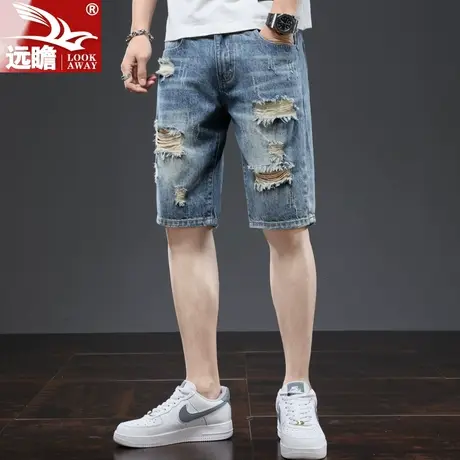 男士牛仔短裤夏季薄款五分裤子潮牌宽松休闲中裤破洞弹力5分马裤商品大图
