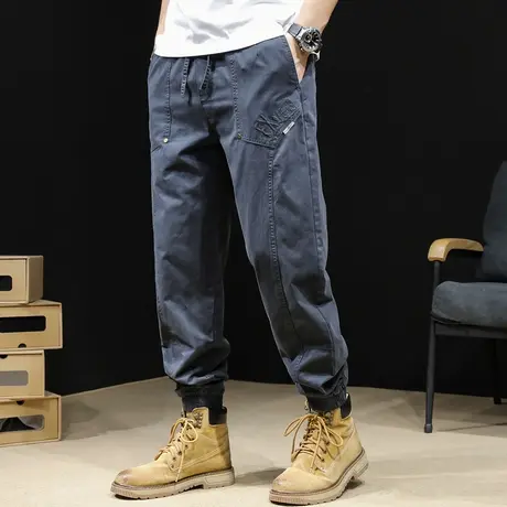 秋季美式工装裤男束脚春秋新款潮牌大码拼接工装裤子男士休闲男裤商品大图