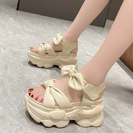 仙女风内增高凉鞋女夏时尚2023新款百搭小个子松糕厚底高跟罗马鞋商品大图