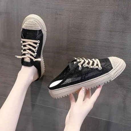 渔夫鞋女小香风网鞋2023年新款拖鞋包头半拖鞋女外穿网面孕妇凉拖商品大图