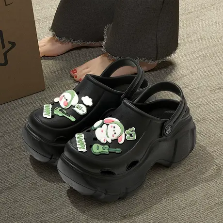 厚底洞洞鞋女款外穿夏季2023新款沙滩凉鞋增高防滑包头半拖鞋女士商品大图