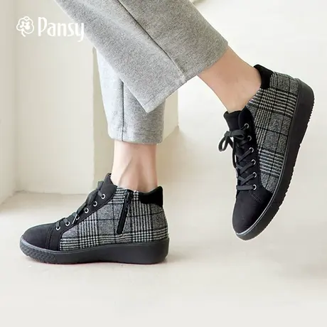 Pansy日本女鞋复古休闲平底防滑中帮拉链舒适妈妈鞋秋冬款软底商品大图