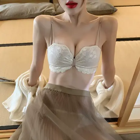无钢圈文胸套装薄款半杯上托防下垂胸罩AA杯不空杯内衣女小胸聚拢商品大图