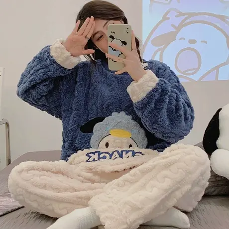 套头睡衣女秋冬2023新款加绒加厚珊瑚绒冬款法兰绒女士家居服冬季商品大图
