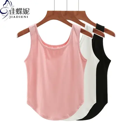 夏季新款韩版圆领纯白修身纯色短款纯欲下摆圆弧背心上衣女打底衫图片