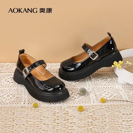 奥康正品女鞋2023夏季新款女士单鞋厚底增高气质百搭玛丽珍小皮鞋图片