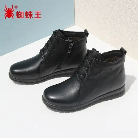 SPIDER KING/蜘蛛王女鞋真皮2022冬商场新款短靴子妈妈老人鞋加绒图片