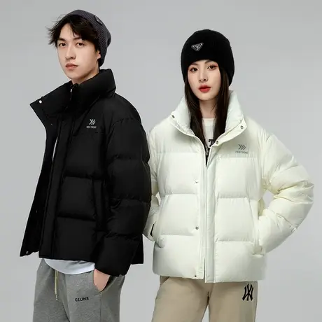 鸭鸭鹅绒羽绒服男女同款2023新款情侣短款时尚拼色百搭休闲外套W图片