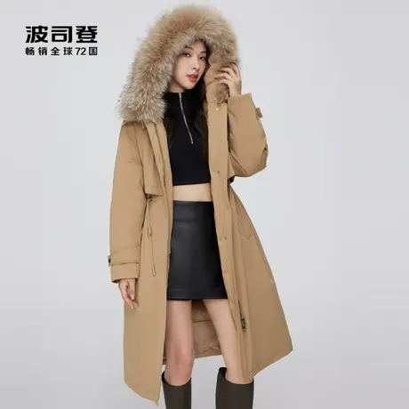 波司登长款羽绒服女工装派克貉子毛领可脱卸内胆图片