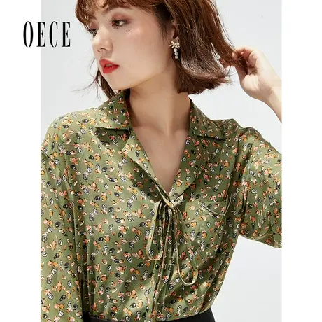 Oece复古女士衬衫2022春季新款女装设计感小众印花上衣夏薄款衬衣图片