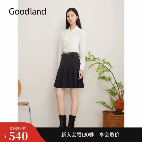 Goodland美地女装2024冬季新款法式优雅弹力衬衫花边上衣商品大图