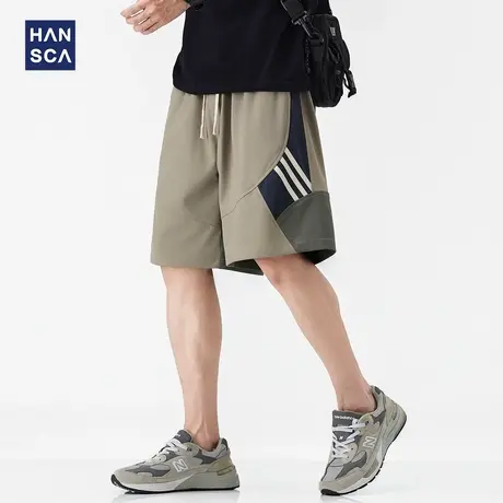 hansca条纹运动休闲短裤男2025夏季透气速干柔软舒适拼色五分裤子商品大图