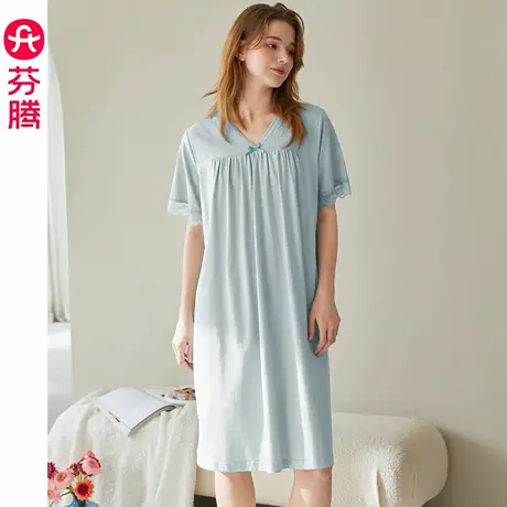 芬腾睡裙女士纯棉夏季短袖薄款睡衣宽松大码夏天凉感家居服连衣裙图片