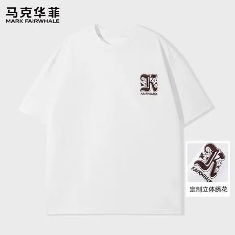 马克华菲美式潮牌刺绣短袖男夏季2025新款宽松高街T恤男士白上衣图片