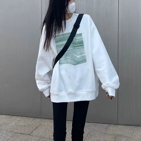 港味chic大码薄款白色卫衣女休闲复古ins潮秋季美式小众外套上衣商品大图