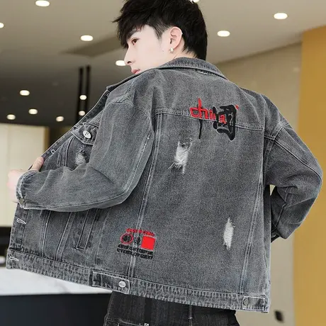 春秋季牛仔外套男潮牌百搭男装上衣服2023新款痞帅宽松工装夹克衫图片