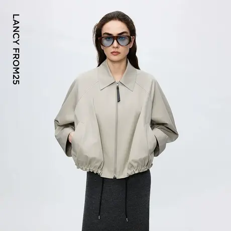 朗姿美拉德风纯棉翻领夹克拉链女复古时髦短外套2025年冬季新款图片