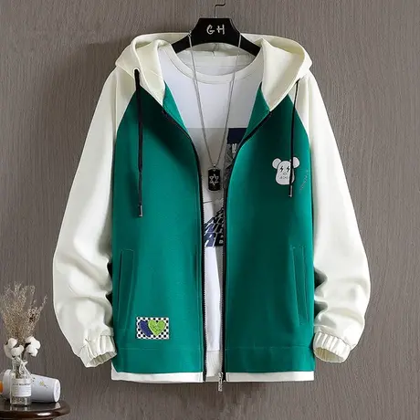 外套潮流男春秋款休闲宽松连帽夹克男士棒球服青少年潮牌百搭褂子商品大图