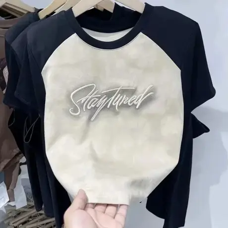 设计感小众别致镂空上衣女秋冬季减龄显瘦字母绣花长袖t恤打底衫商品大图