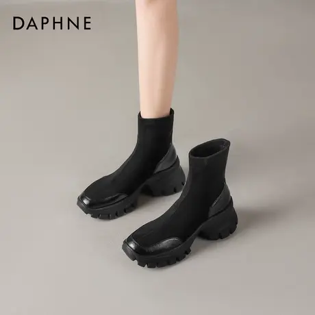 达芙妮瘦瘦靴短靴女款2026新款厚底高跟弹力袜靴女运动休闲马丁靴商品大图