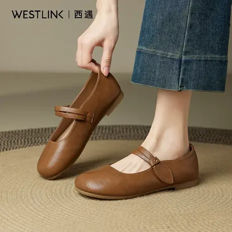 西遇棕色平底单鞋女2025秋季新款一字带百搭玛丽珍鞋软底小皮鞋A图片