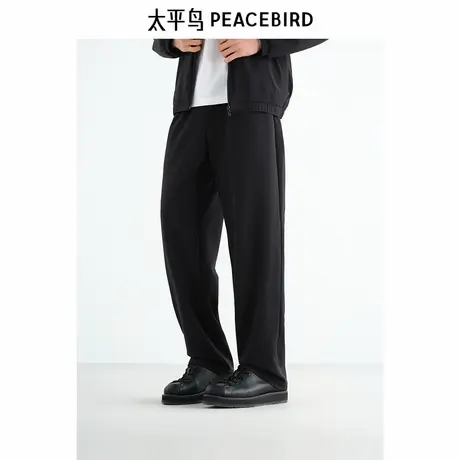 太平鸟男装休闲裤25夏季黑色直筒玉米格商务休闲裤通勤西装裤图片