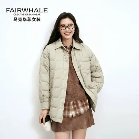马克华菲衬衫式夹克羽绒服女轻薄款秋冬季休闲简约廓形高级感外套图片