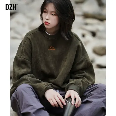 情侣长袖卫衣男2023秋季新款潮男装衣服鹿皮绒上衣刺绣打底衫外套商品大图