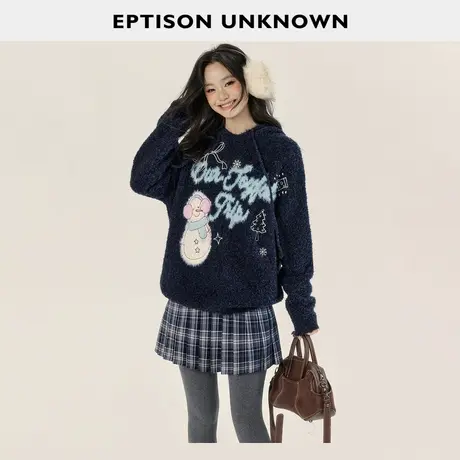 EPTISON毛衣女2025冬季新款复古慵懒冬日氛围感宽松连帽针织上衣商品大图