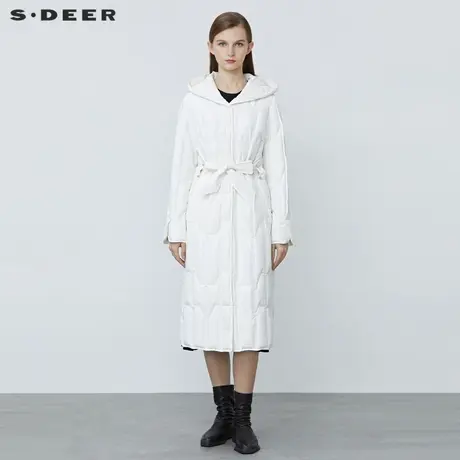 sdeer圣迪奥女装休闲高领收腰拼接开衩长款羽绒服S21482404商品大图