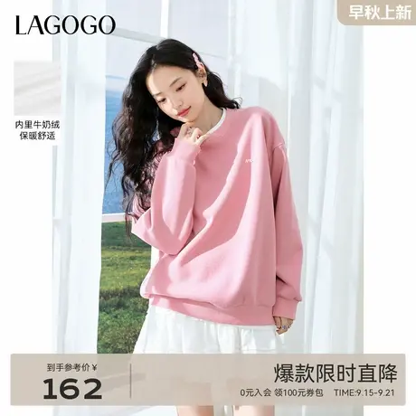 LAGOGO多巴胺圆领卫衣女拉谷谷2024年冬季新款舒适绒感假两件上衣商品大图