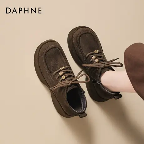 达芙妮加绒短靴子女2025新款冬季厚底雪地靴美拉德马丁靴保暖棉鞋图片