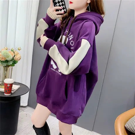 卡通刺绣小熊连帽卫衣女加绒加厚2022新款秋冬宽松慵懒风洋气外套商品大图