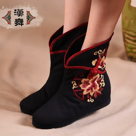 汉舞民族风老北京女鞋短靴冬内增高绣花鞋复古加绒靴子儒素图片