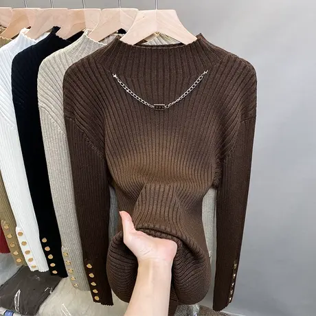 半高领毛衣女打底衫2023秋冬新款套头外穿针织衫洋气内搭长袖上衣商品大图