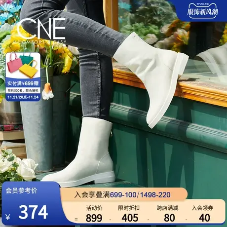 CNE春季新款时尚休闲圆头拉链纯色简约短靴中跟女靴2T33002图片