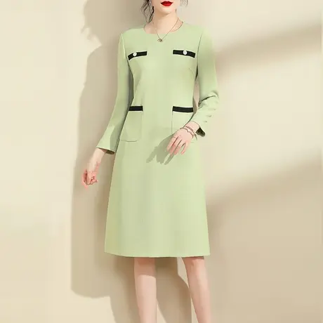 水墨青华2023冬季新款女装法式小香风打底裙百搭显瘦中长款连衣裙商品大图