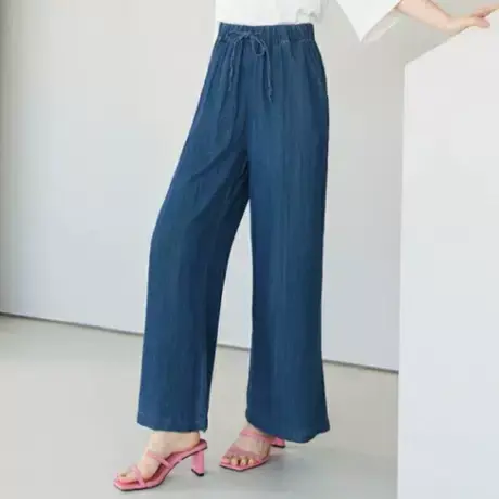 桔熊夏季休闲凉爽天丝棉舒适口袋宽松高腰阔腿长裤子女大码BA5517商品大图