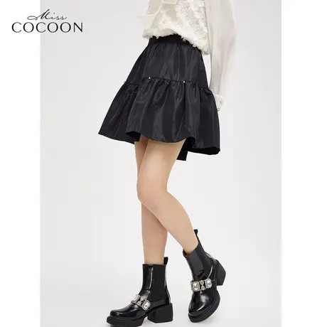 MISSCOCOON法式黑色半身裙女2023新款春季甜美设计感短款a字伞裙图片
