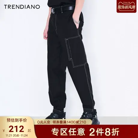 TRENDIANO潮牌官方秋冬男装棉质时尚韩风百搭长裤宽松休闲直筒裤商品大图