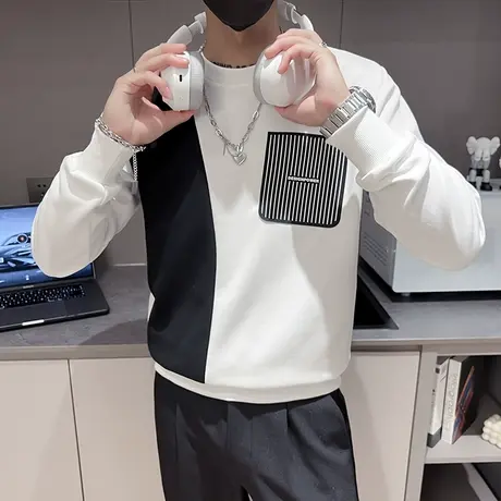 卫衣男2023春秋季潮牌ins小众拼色设计感个性百搭休闲上衣T恤衫商品大图