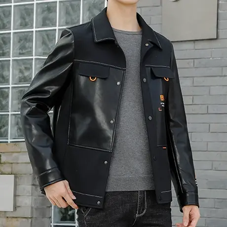 秋季翻领皮衣男皮夹克潮流时尚休闲青少年学生外套TFBOY帅气上衣商品大图
