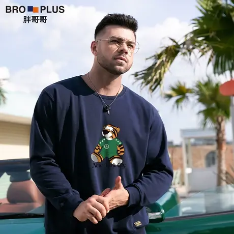 胖哥哥卫衣男秋季新款圆领男士套头打底衫宽松加肥加大码运动上衣商品大图