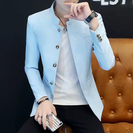 男士休闲立领西服潮流秋季韩版中山装青年修身小西装修身褂子外套商品大图