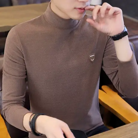 2023秋冬长袖t恤男薄绒半高领卫衣男士打底衫韩版个性上衣服秋衣商品大图