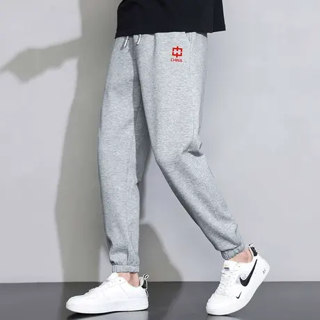 长裤子男士休闲运动裤中国潮流夏季抽绳九分小脚束脚灰色卫裤百搭图片